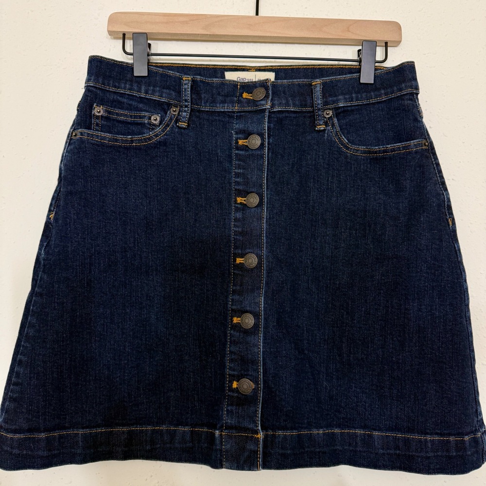Gap Dark Wash Denim Button Front‎ A-Line Skirt Size 28